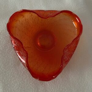 Art Glass Bowl, Orange Glitter, Vintage, Folded Edges